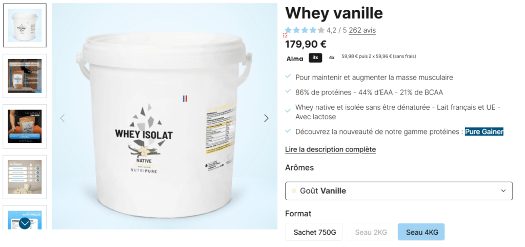 prix Whey Isolate native Nutripure 4kg