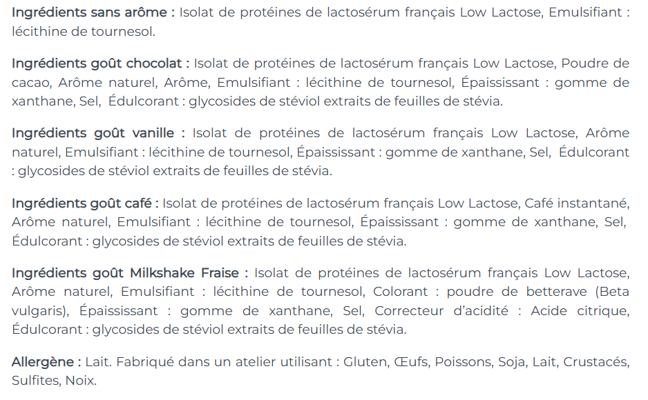 ingrédients composition whey isolat nutri&co
