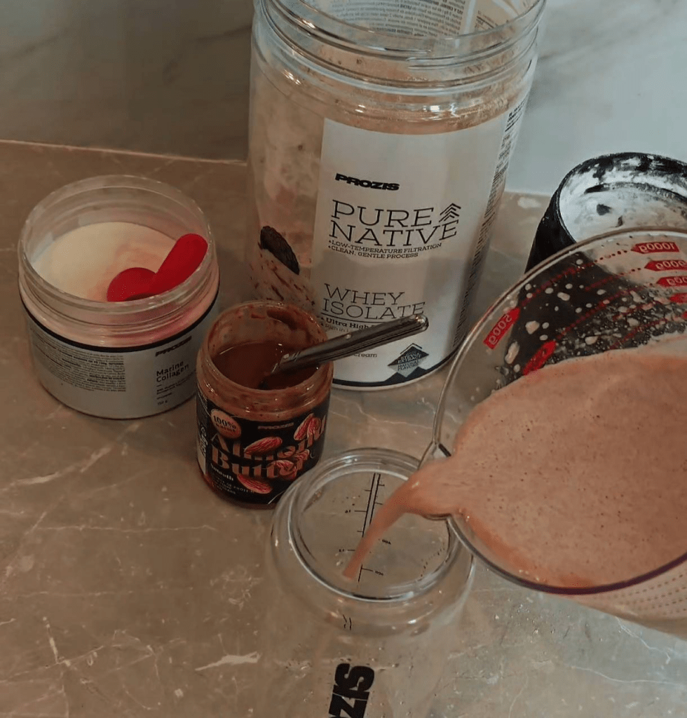 Mon shaker post workout collagène whey créatine banane