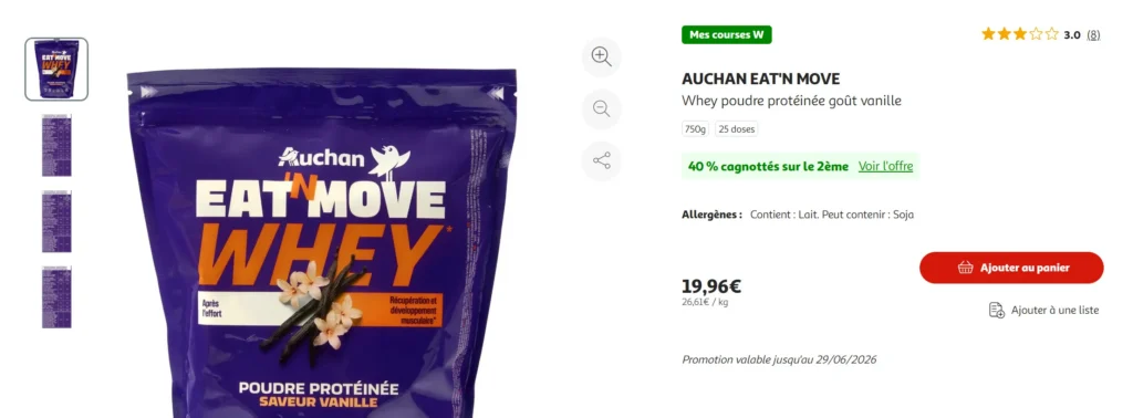 prix Whey Auchan Eat'n Move