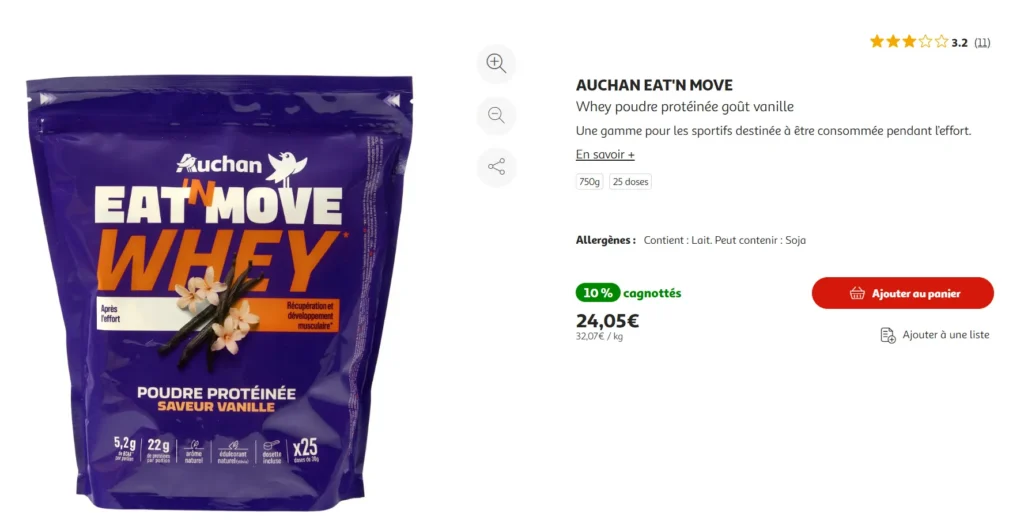 prix Whey Auchan Eat’N Move