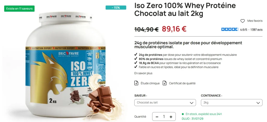prix Whey Eric Favre iso 100% whey Zero