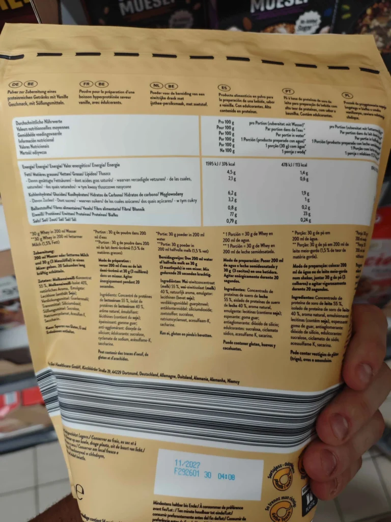 valeurs nutritionnelles Whey Aldi Sports