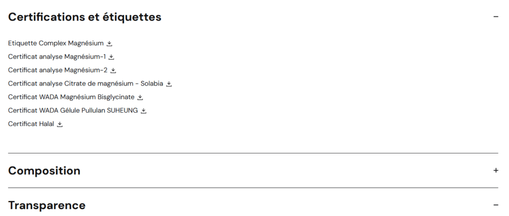 Certificats pr&eacute;sents sur le site Nutrimuscle