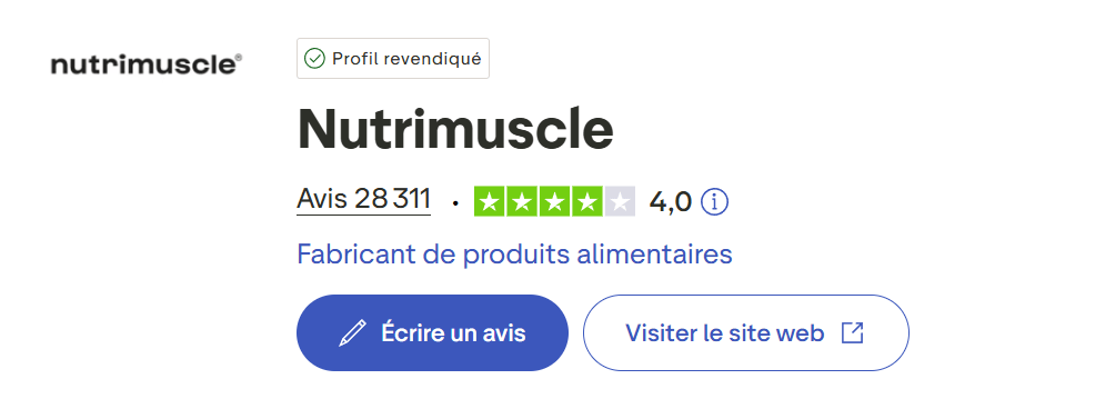 Note Trustpilot de Nutrimuscle