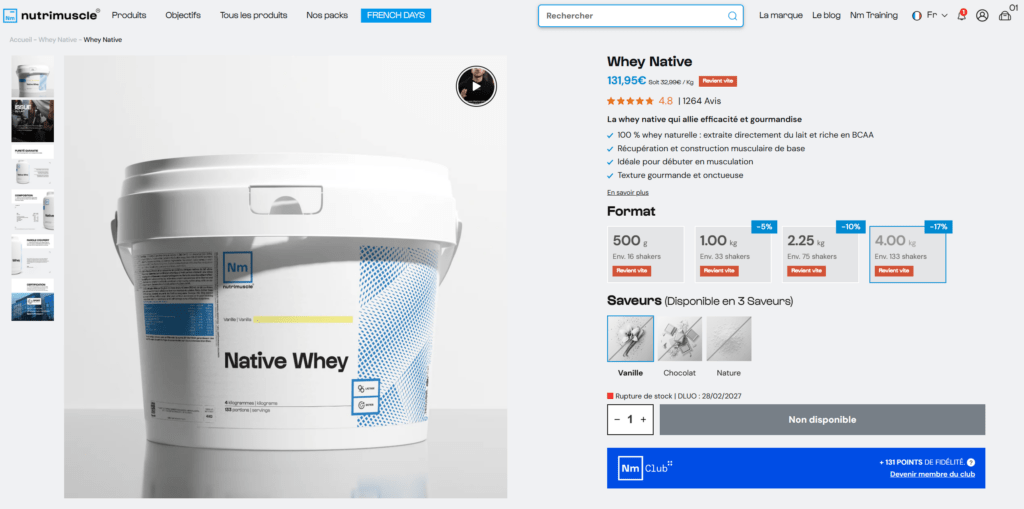 Le bon rapport qualit&eacute;-prix de la whey native Nutrimuscle format 4kg