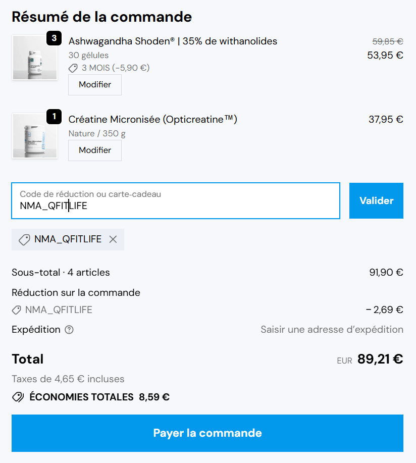 D&eacute;monstration utilisation code Promo Nutrimuscle Influenceur NMA_QFITLIFE