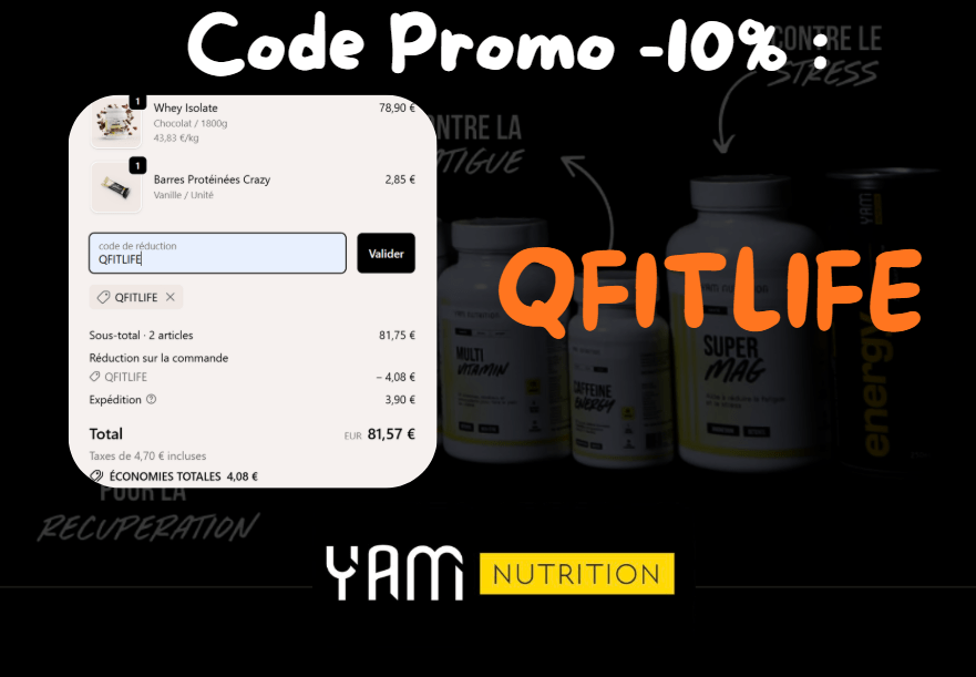 Code promo Yam nutrition QFITLIFE valide -10% de r&eacute;duction