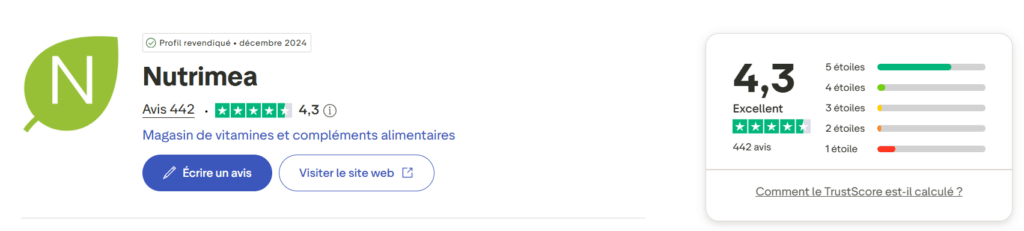 Fiche avis Trustpilot de Nutrimea