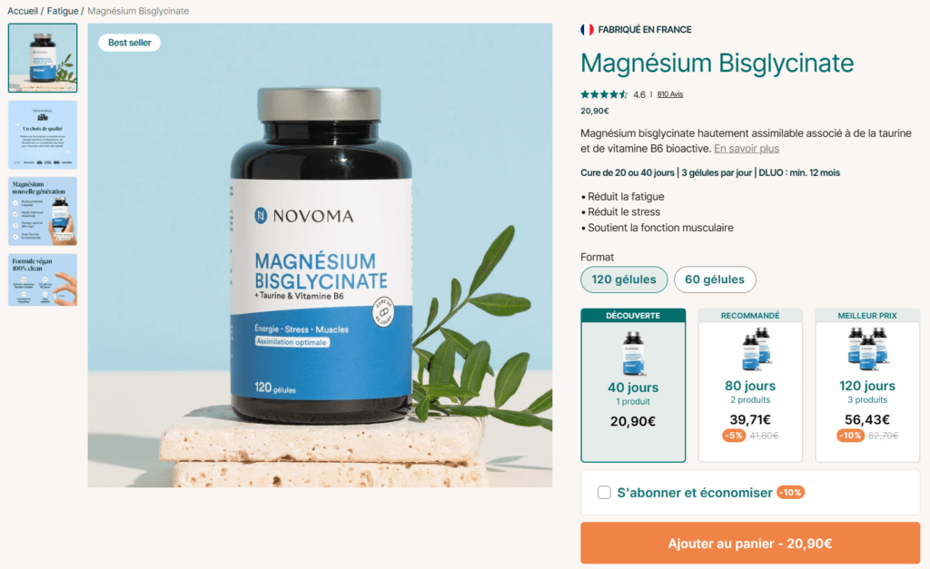 Prix tarifs magn&eacute;sium Novoma
