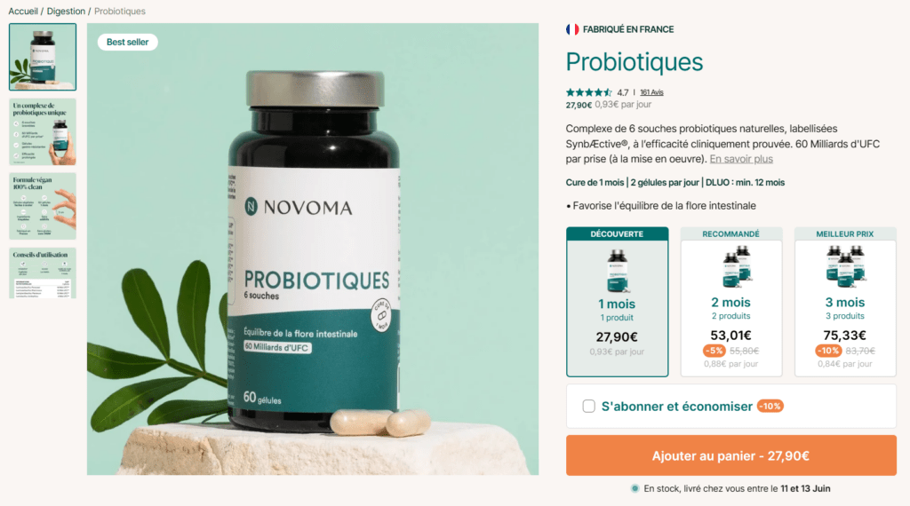 Prix et tarifs de la formule probiotique Novoma