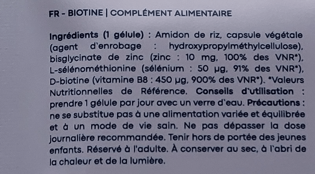 composition ingrédients Biotine Novoma