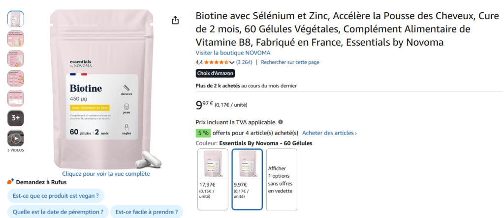 prix tarifs Biotine Novoma