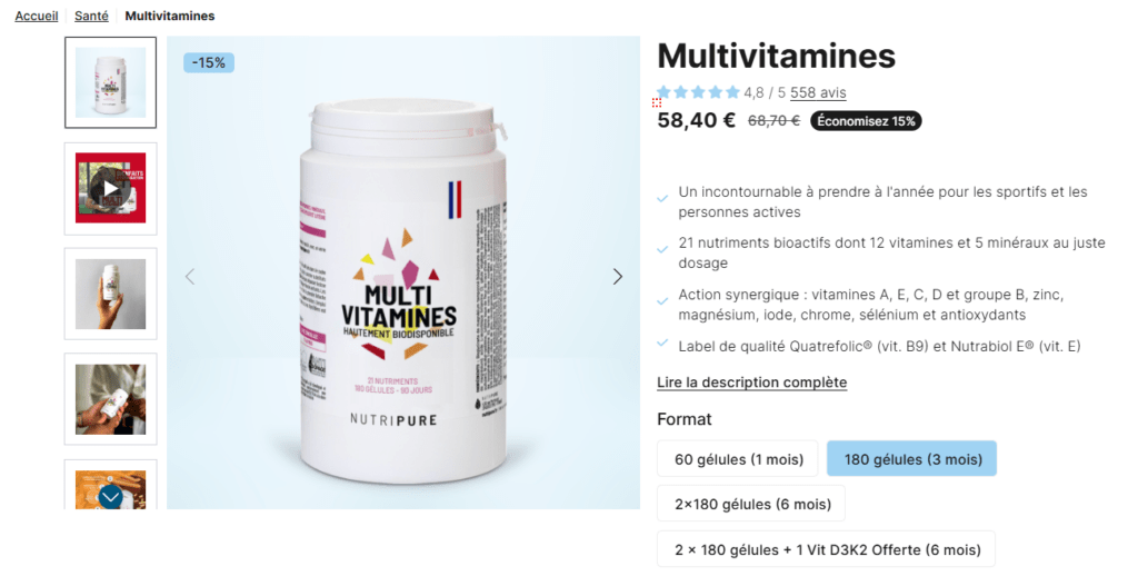 prix et tarifs multivitamines Nutripure
