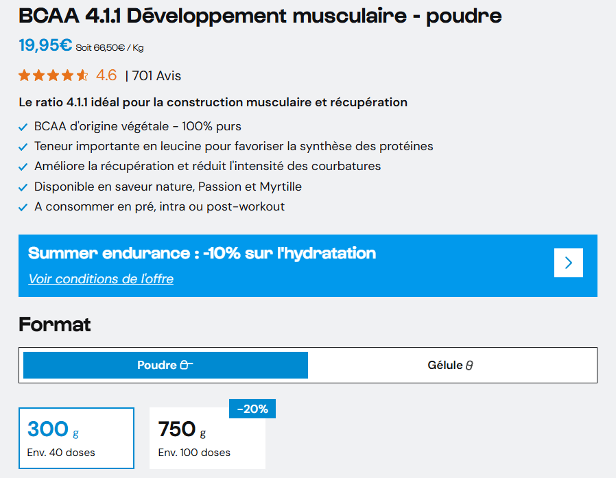 prix BCAA 4.1.1 Nutrimuscle