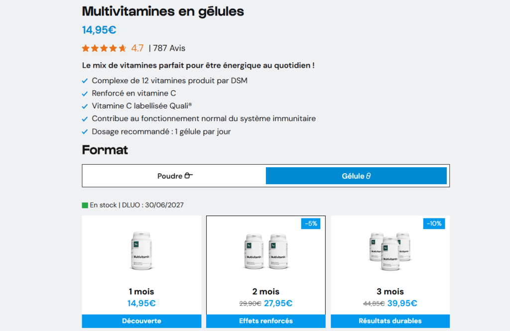 Prix et tarifs multivitamines Nutrimuscle