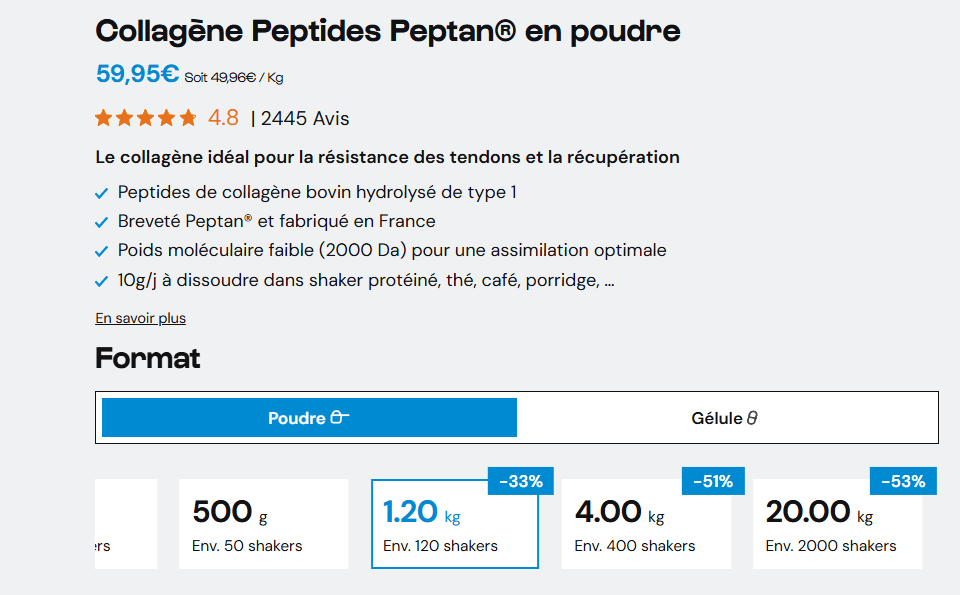 prix Collag&egrave;ne bovin Nutrimuscle