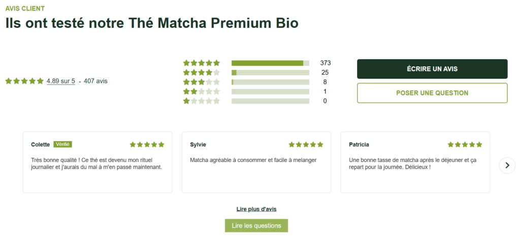 Avis client matcha amoseeds