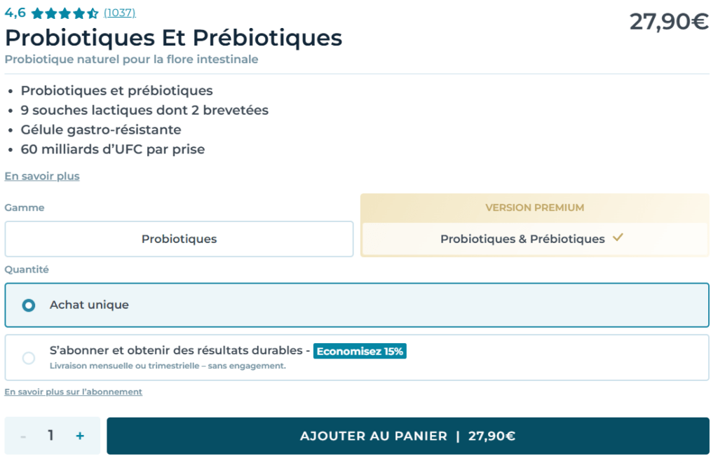 prix et tarifs probiotiques nutri&co