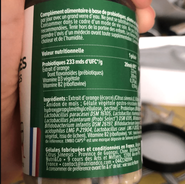 composition et ingr&eacute;dients probiotique Nutri&Co
