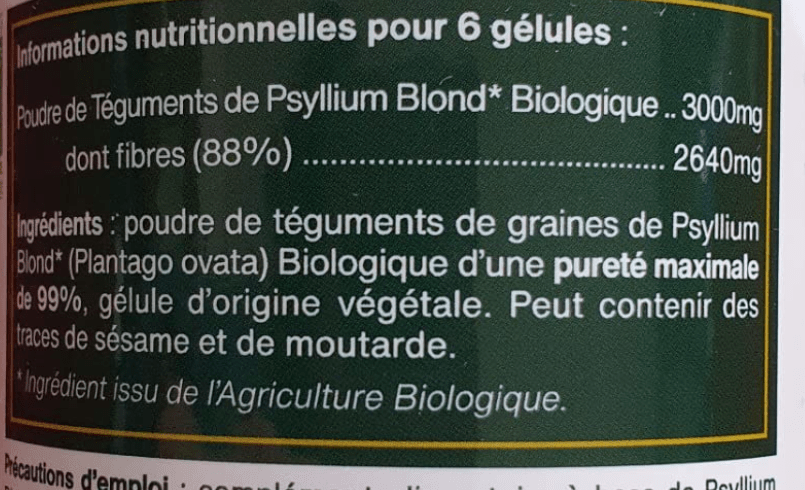 Composition du psyllium blond amoseeds