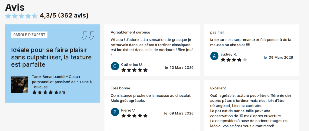 avis clients Pure Pâte à Tartiner Nutripure