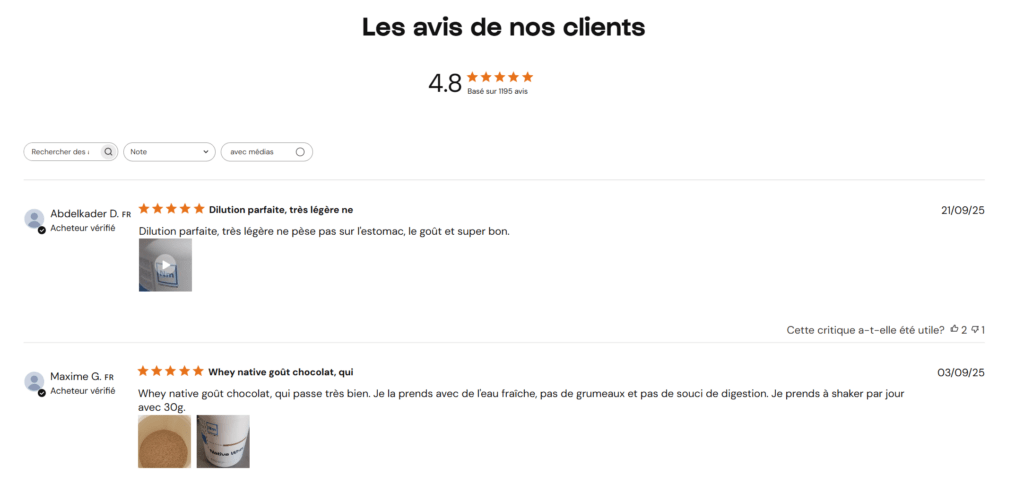 avis clients whey native nutrimuscle