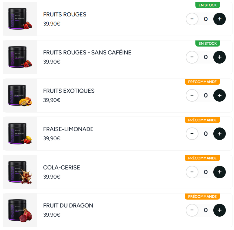 prix du pré-workout kairyn sur le site