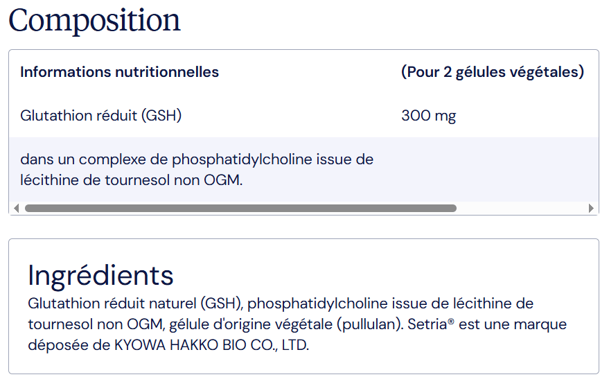 composition et ingr&eacute;dients glutathion Dynveo