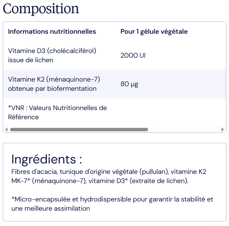 composition ingr&eacute;dients vitamine d3 k2 dynveo