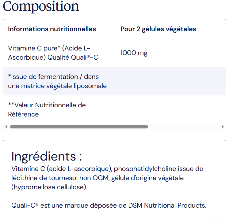 composition ingr&eacute;dients vitamine c liposomale dynveo