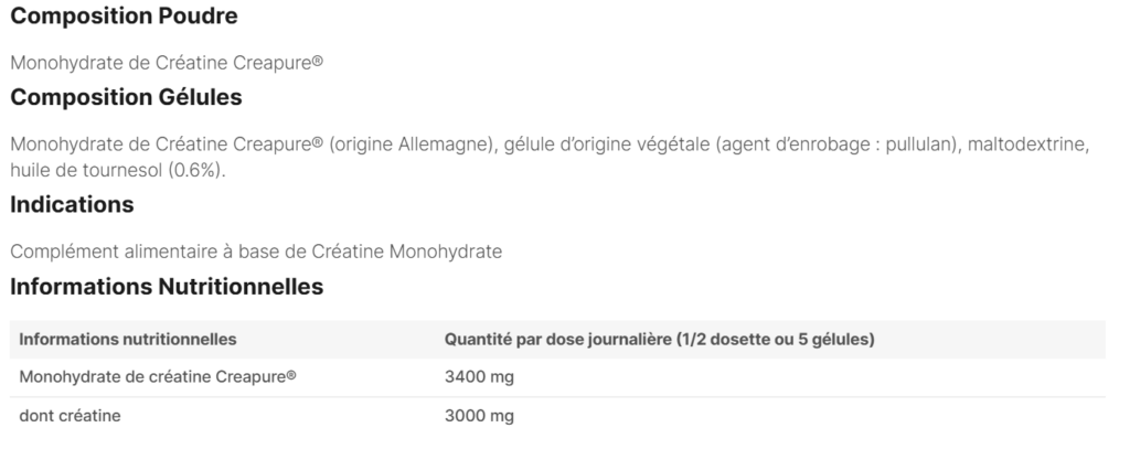 composition Cr&eacute;atine Creapure&reg; Nutripure