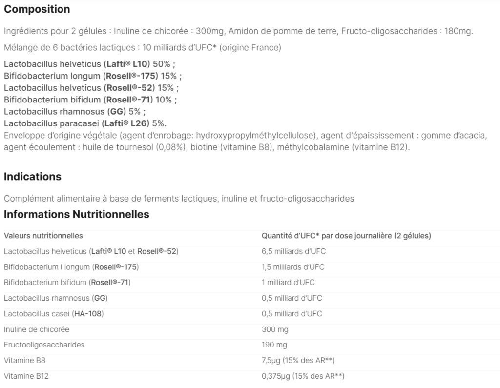 compostion ingr&eacute;dients probiotiques pure bio&sup2; Nutripure