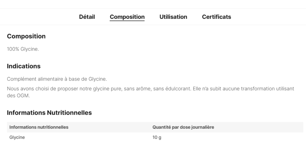 composition ingr&eacute;dients glycine Nutripure