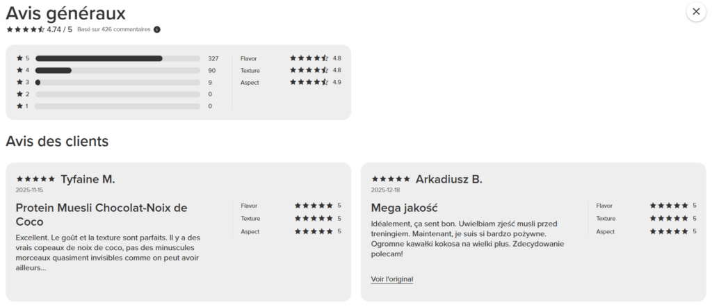avis client muesli prot&eacute;in&eacute; Prozis