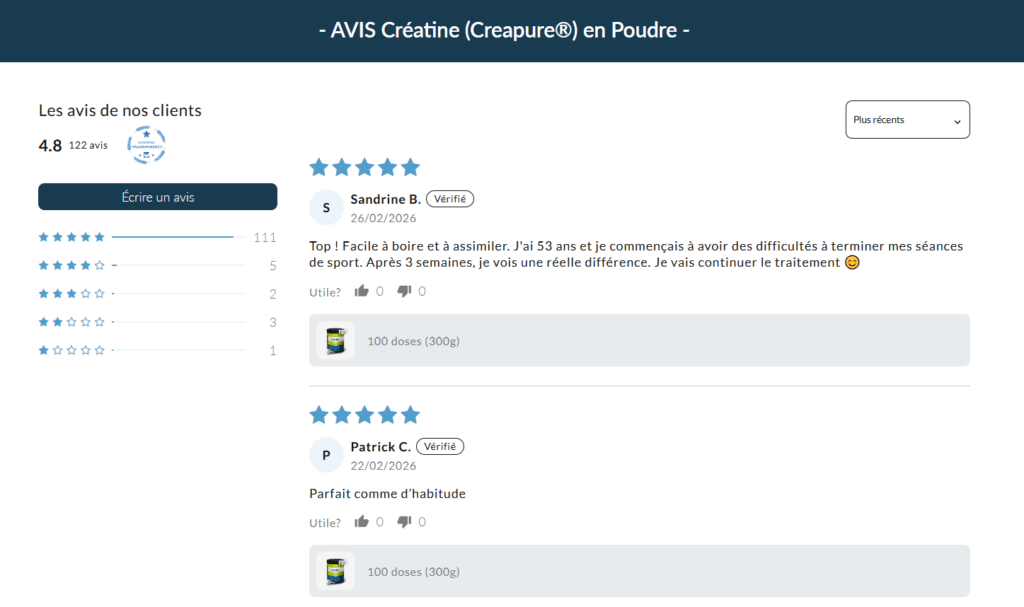 avis clients Créatine Aqeelab Nutrition