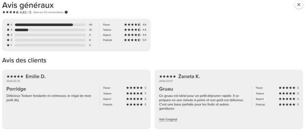 avis client oatmeal prozis