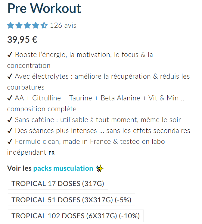 Prix pr&eacute;-workout Aqeelab Nutrition