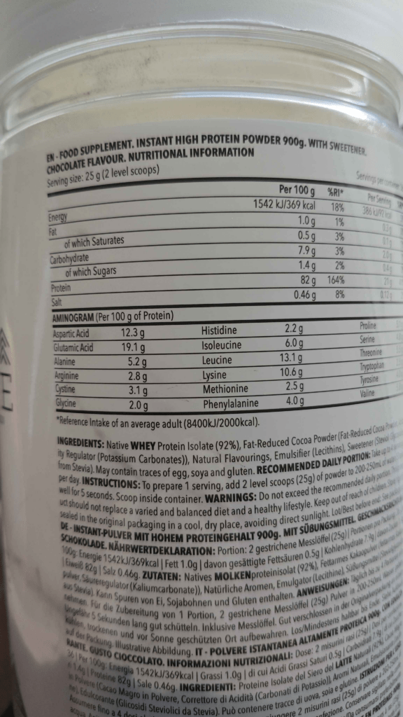 composition d'une whey isolate prozis