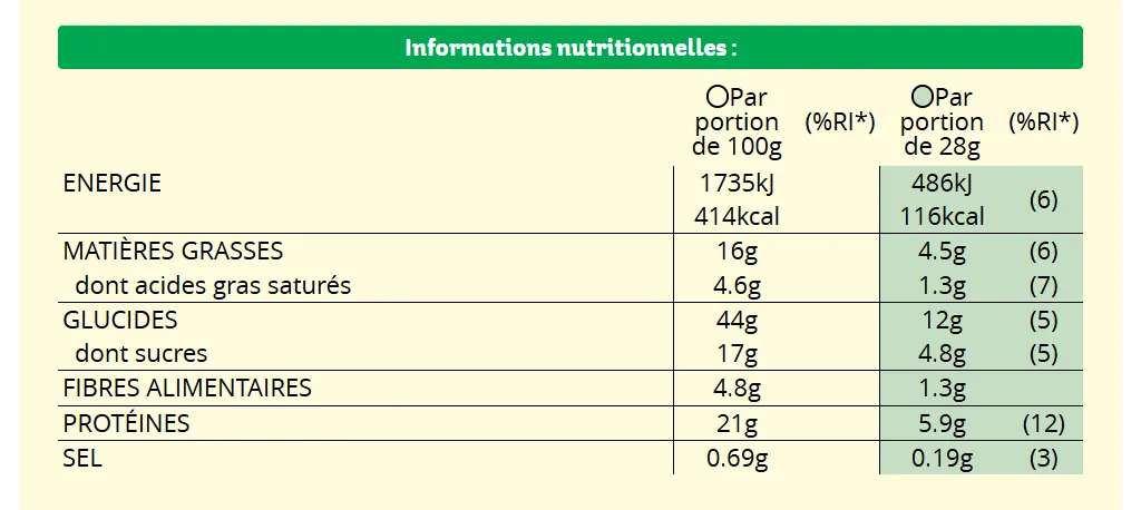 valuers nutritionnelles barre prot&eacute;ine Special K