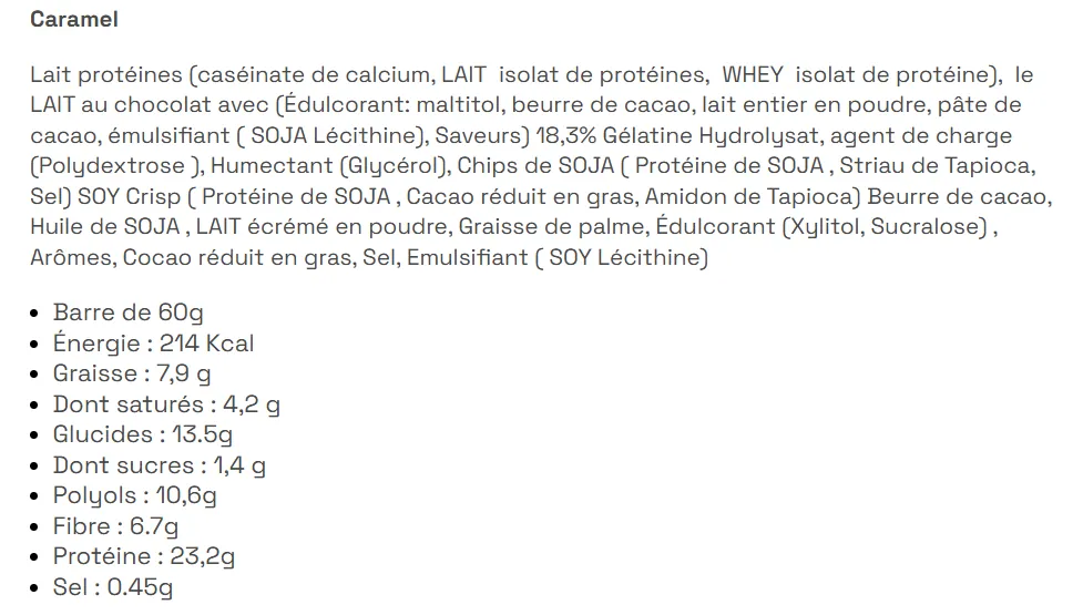composition barre proteine Grenade Carb Killa