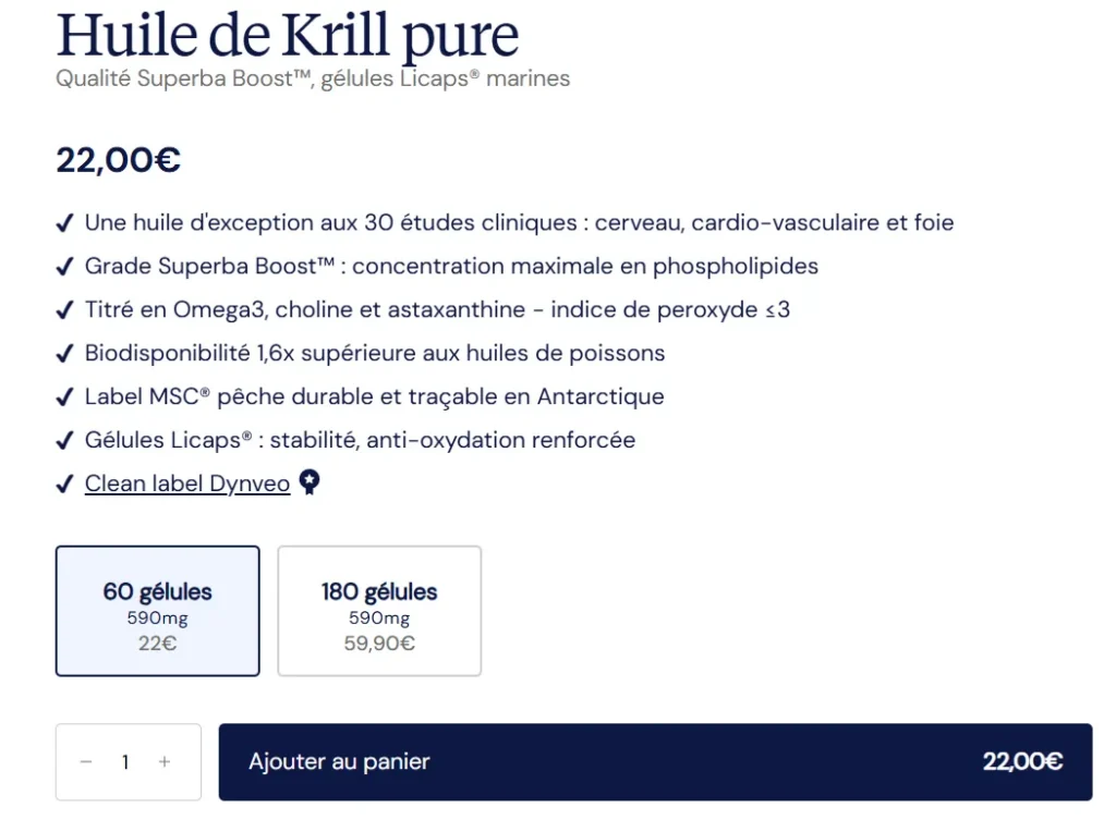 prix tarifs huile de krill Dynveo