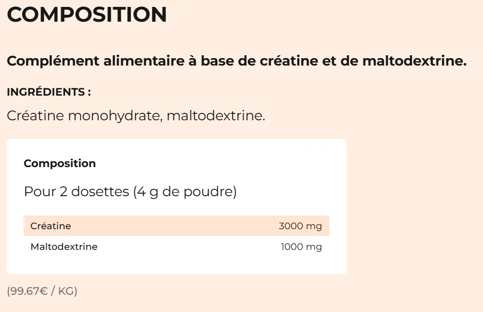 composition Créatine Inshape Nutrition
