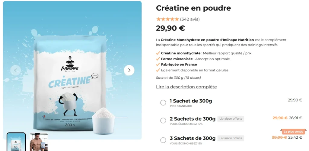 prix tarifs Créatine Inshape Nutrition