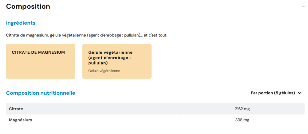 composition Magn&eacute;sium citrate Nutrimuscle