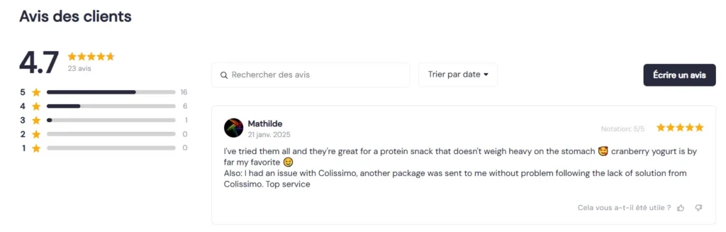 avis clients Barre Protéinée XXL Nutrition