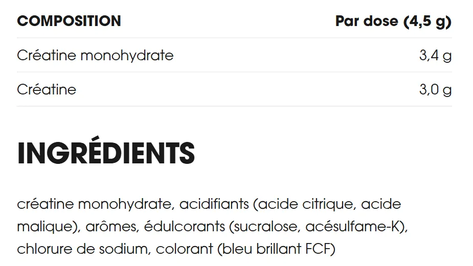 composition Créatine Optimum Nutrition