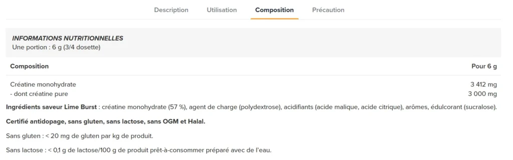 composition Créatine Superset Nutrition