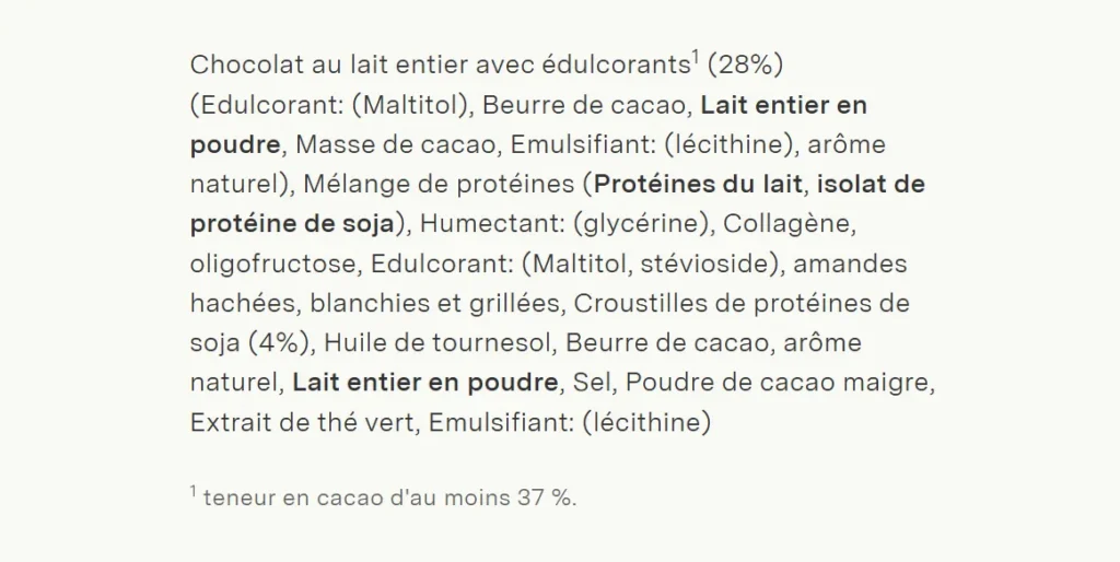 composition Barre proteine nu3