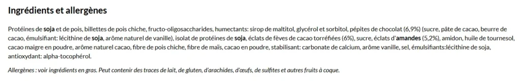 ingrédients Barre Feed Protéine Shot